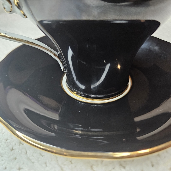 Ansley England Tea Cup and Saucer BLACK Floral Flowers Floral Design Teacup - Picture 13 of 16